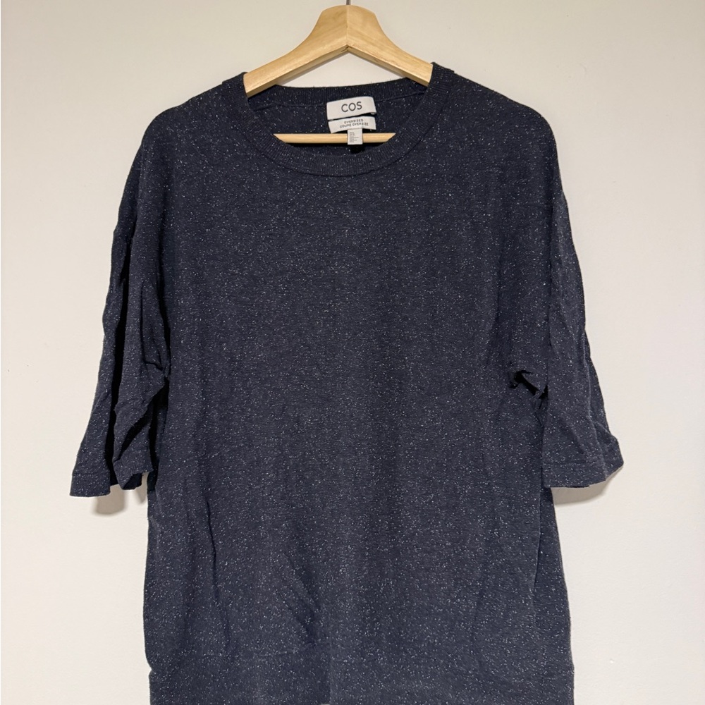 COS Men's Dark Blue Oversized Crewneck Sweater